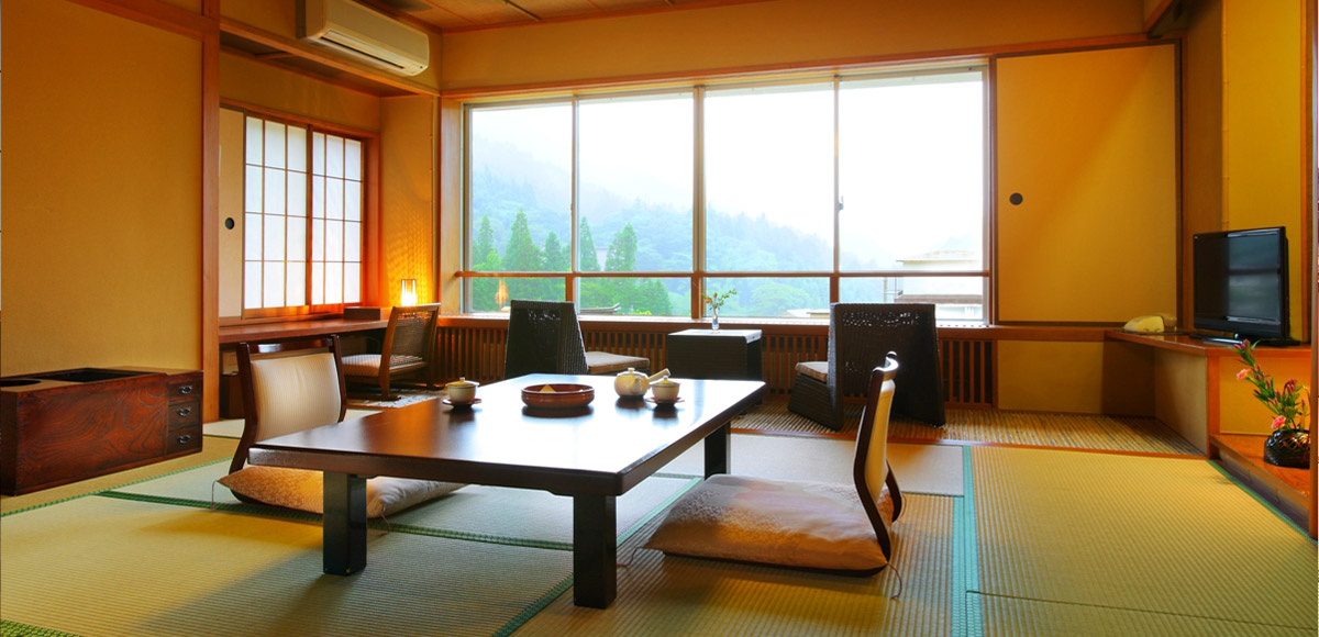 Japanese-style room with cypress bath